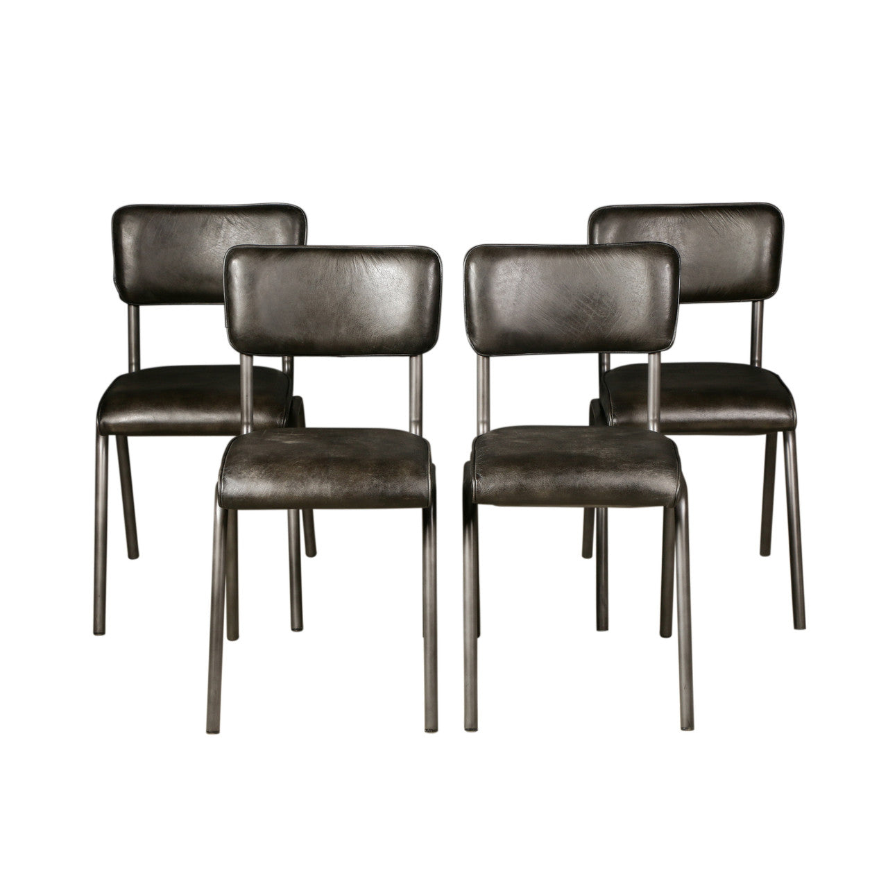 Wellington Bill 17" Dining Chair in Ebony Leather and Iron