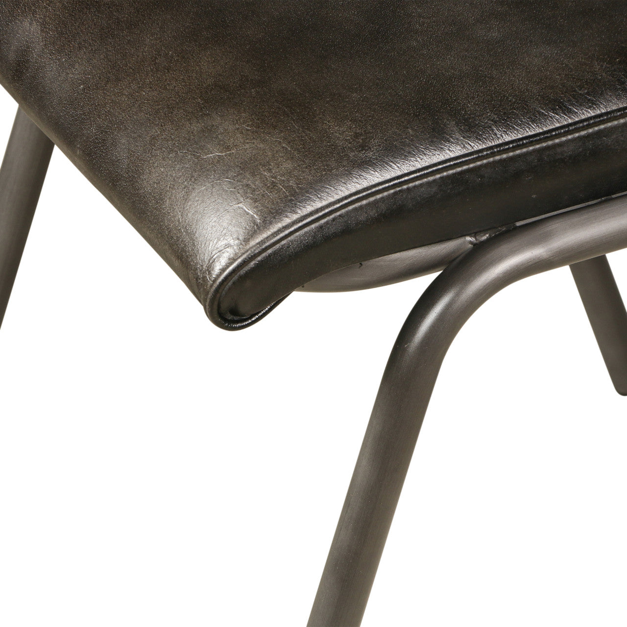 Wellington Bill 17" Dining Chair in Ebony Leather and Iron