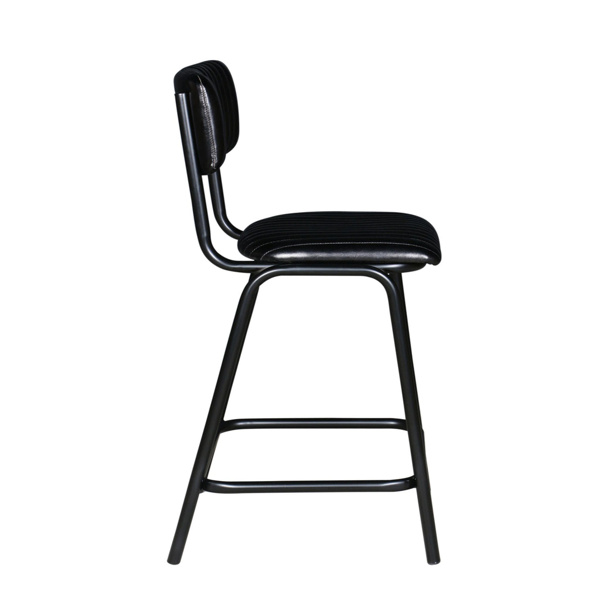 Wellington Bob 17" Ribbed Leather Counter Chair in Black Leather with Black Legs - image 2