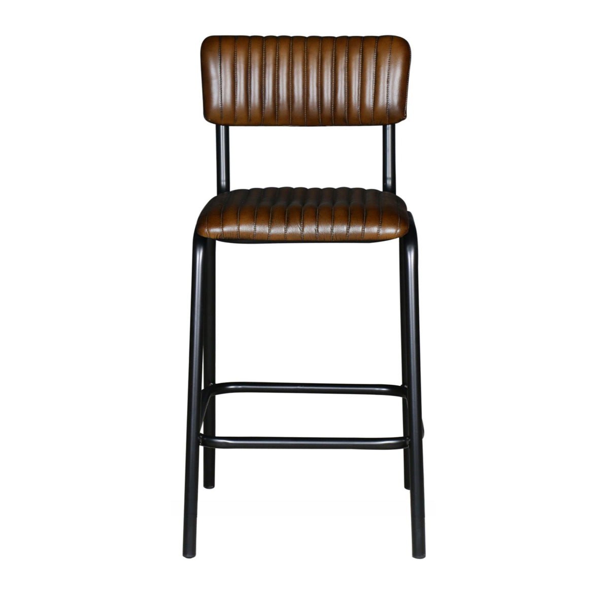 Wellington Bob 17" Ribbed Leather Counter Chair in Chocolate Leather with Black Legs - image 3