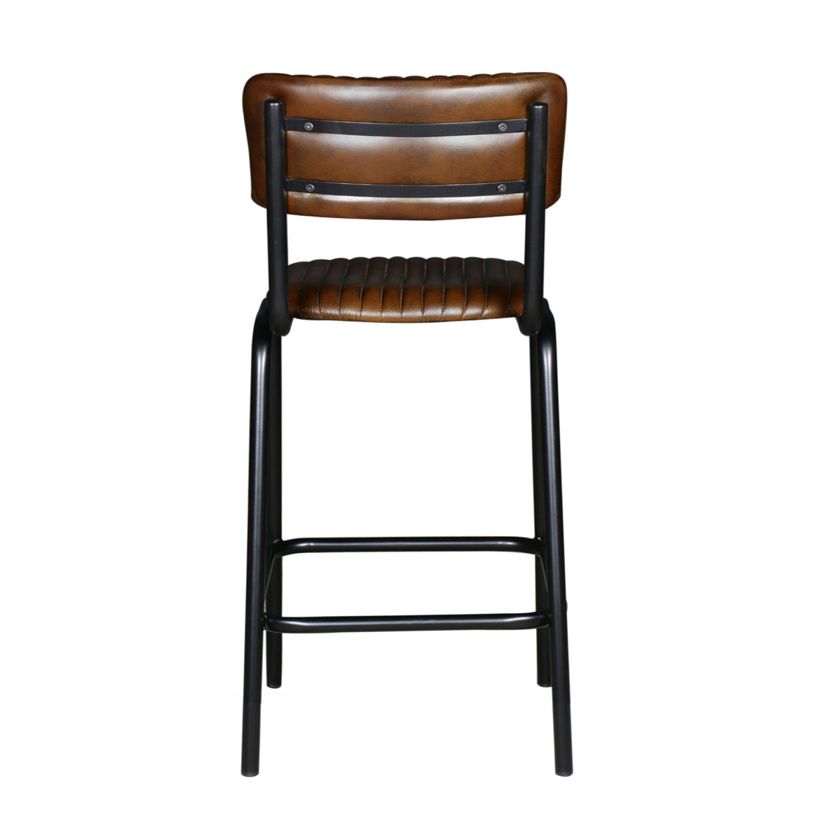 Wellington Bob 17" Ribbed Leather Counter Chair in Chocolate Leather with Black Legs - image 2