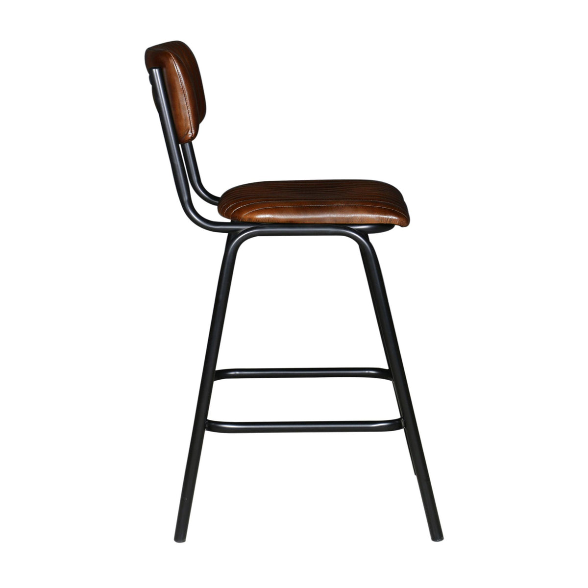 Wellington Bob 17" Ribbed Leather Counter Chair in Chocolate Leather with Black Legs - image 4