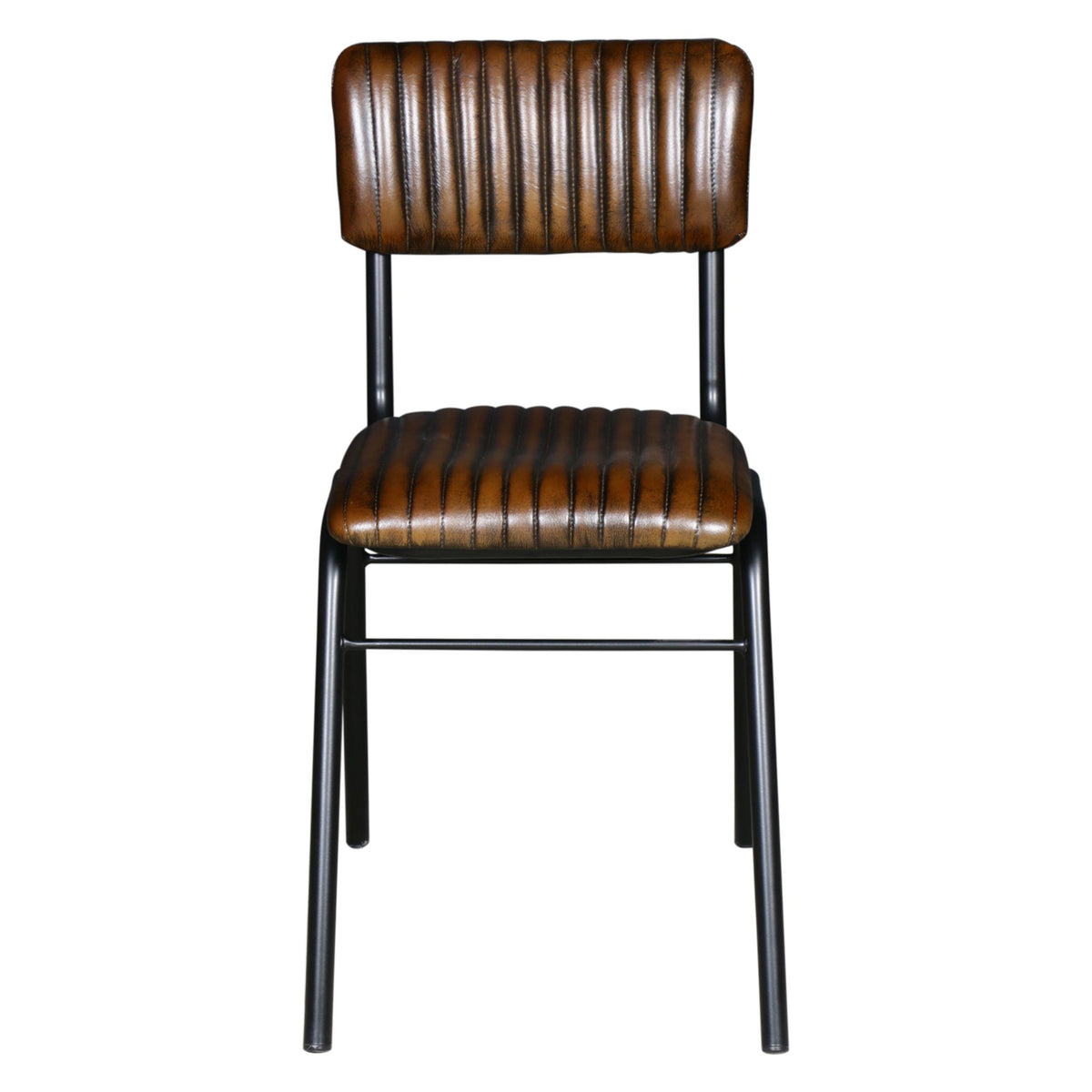 Wellington Bob 17" Ribbed Leather Dining Chair in Chocolate Leather with Black Legs - image 3