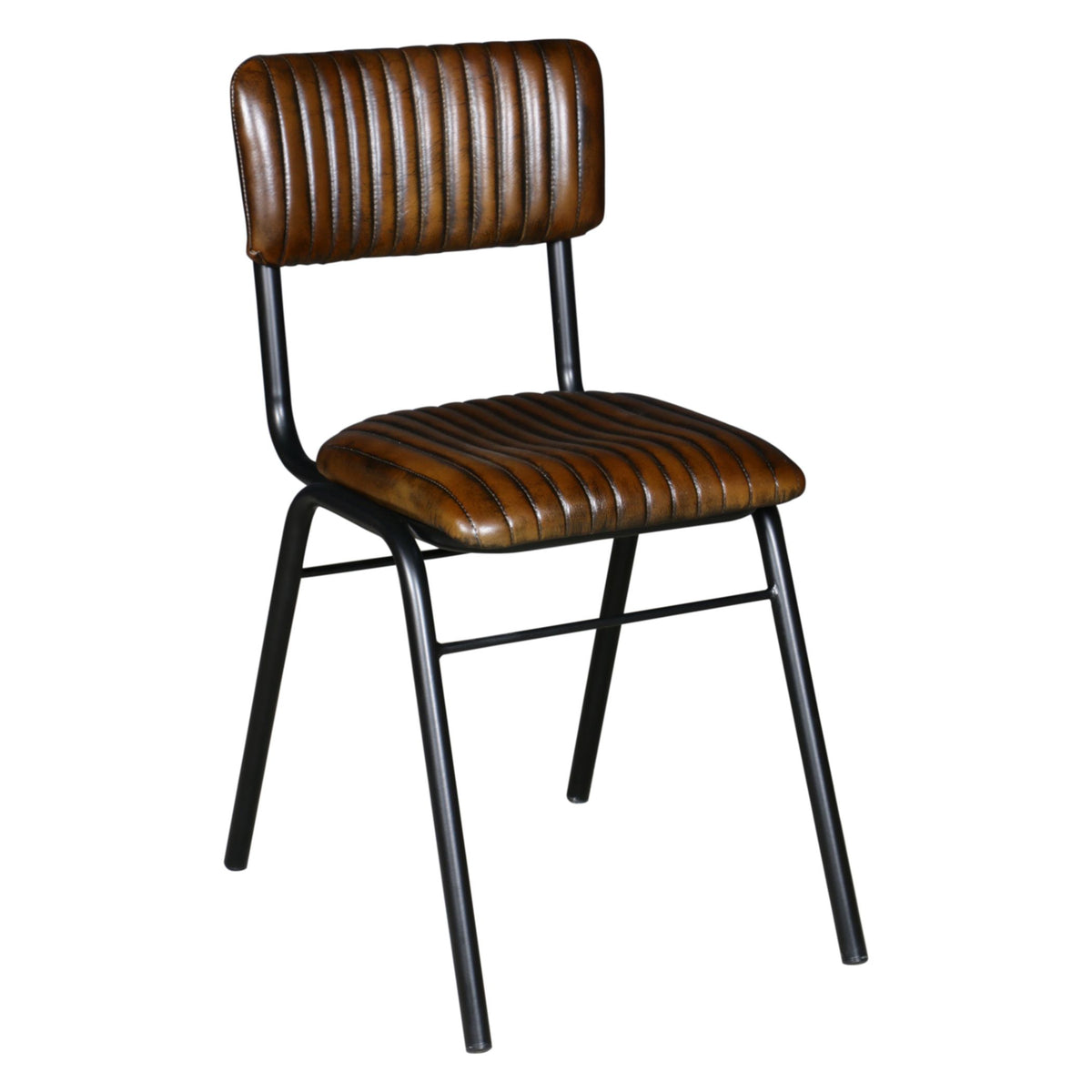 Wellington Bob 17" Ribbed Leather Dining Chair in Chocolate Leather with Black Legs - image 4