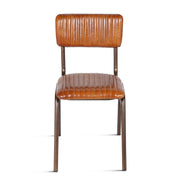 Wellington 17" Ribbed Leather Iron Dining Chair