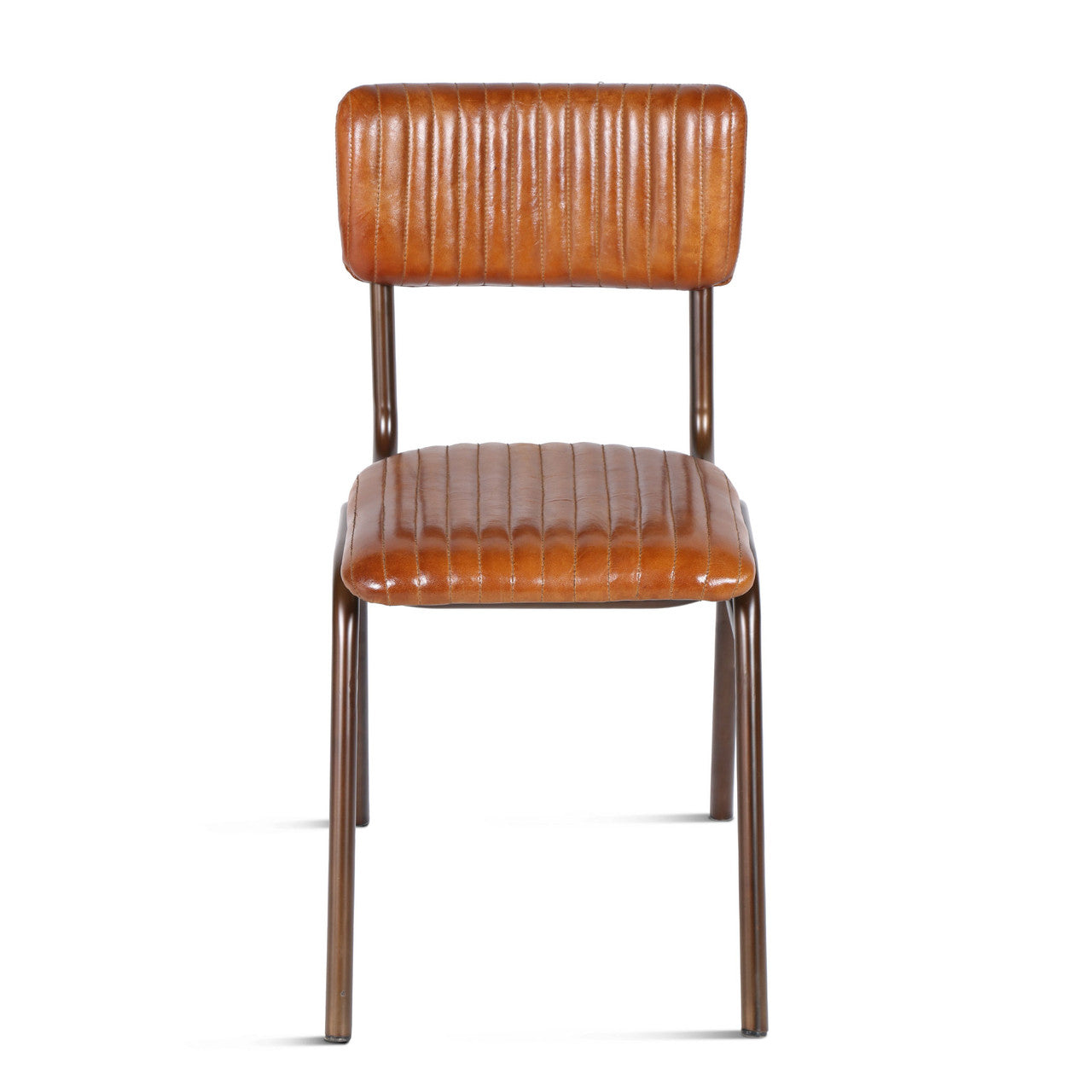 Wellington 17" Ribbed Leather Iron Dining Chair