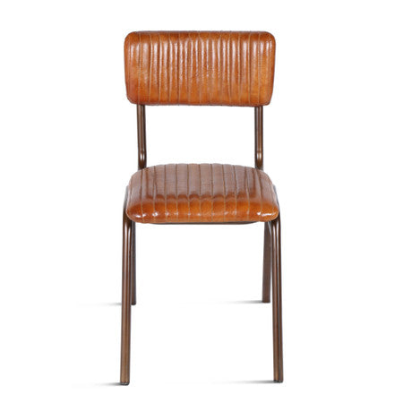 Wellington 17" Ribbed Leather Iron Dining Chair