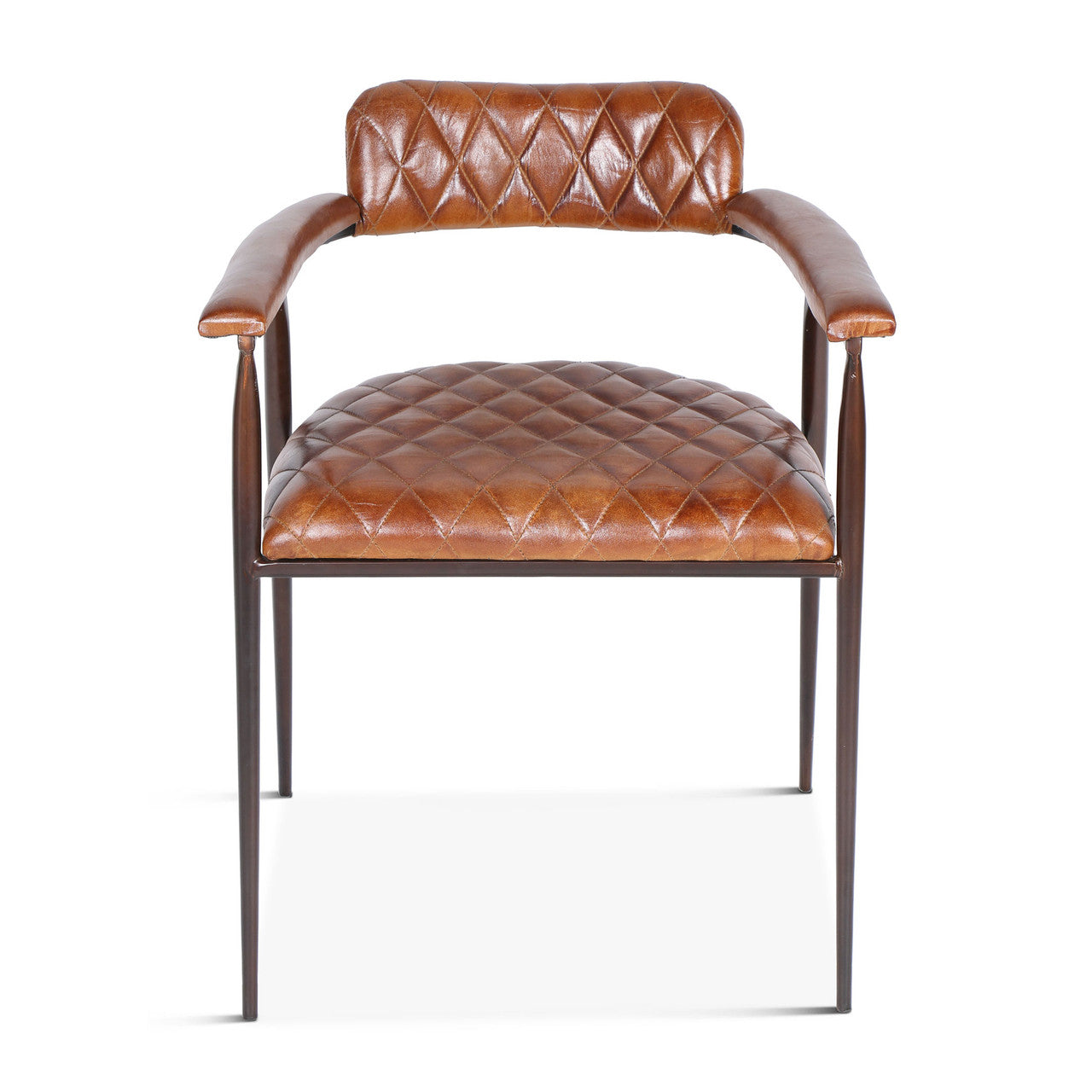 Wellington 23" Dining Armchair in Diamond Leather and Iron