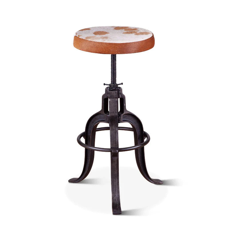 Industrial Adjustable Cowhide Stool