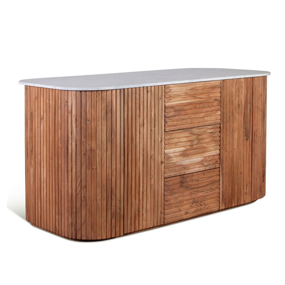 Wales 68" Kitchen Island in Natural Acacia with White Marble Top - image 2