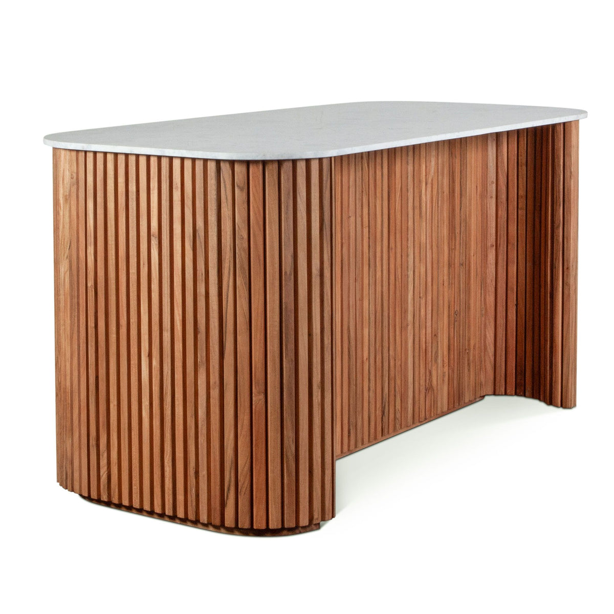 Wales 68" Kitchen Island in Natural Acacia with White Marble Top - image 3