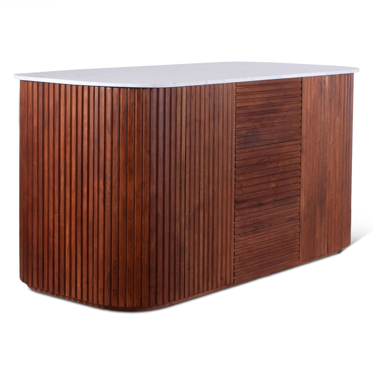 Wales 68" Kitchen Island in Walnut Brown with White Marble Top - image 2