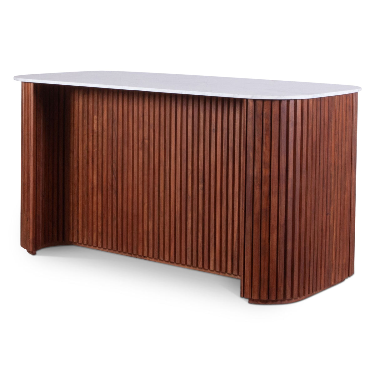 Wales 68" Kitchen Island in Walnut Brown with White Marble Top - image 3