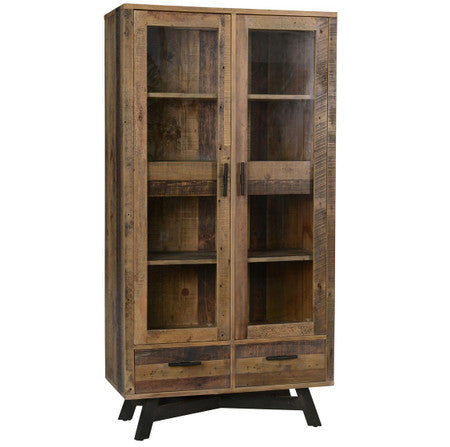 Farmhouse Rustic Reclaimed Wood Curio Cabinet with Doors