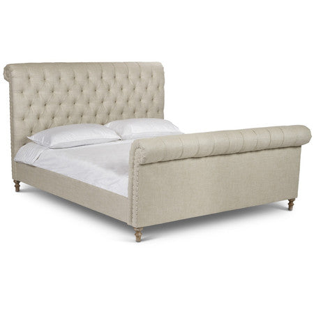 Finn Chesterfield Tufted Linen King Sleigh Bed