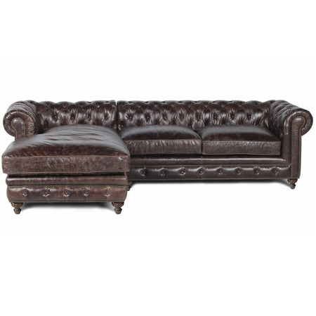 Warner Leather Chesterfield Sectional Sofa 119"