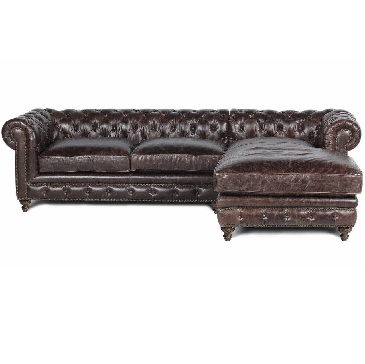 Warner Leather Chesterfield Sectional Sofas 119" 