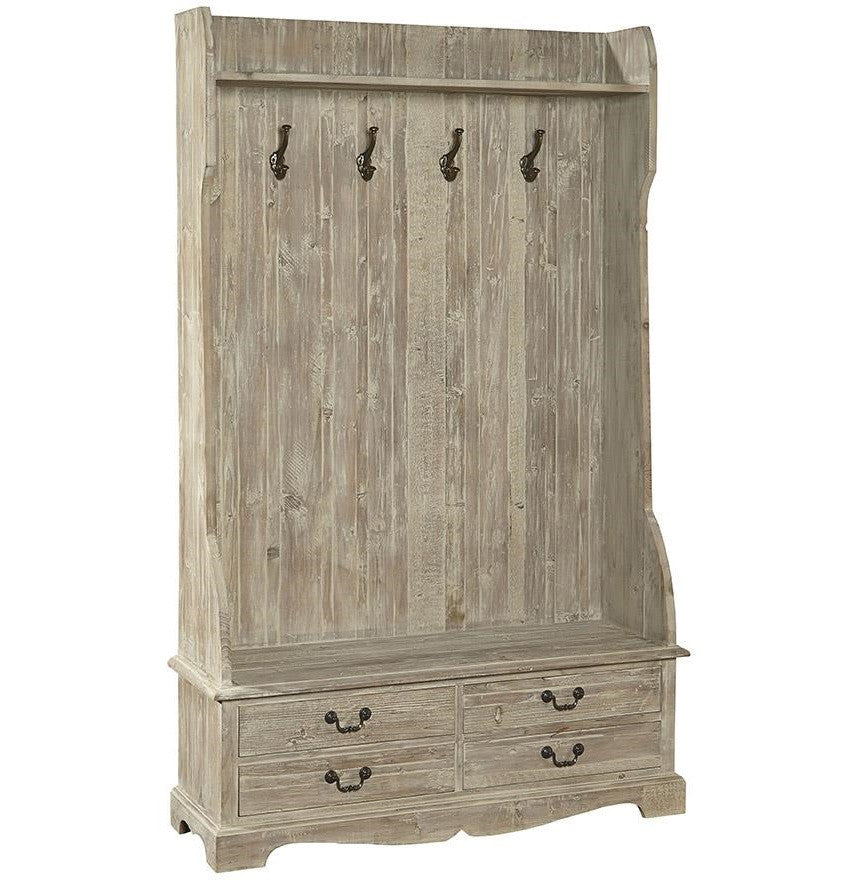 French Country Rustic Entry Storage Bench with Coat Rack
