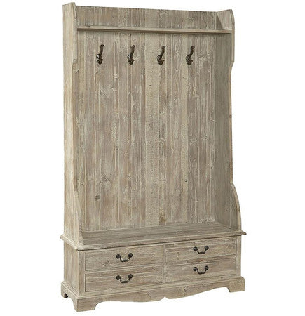 French Country Rustic Entry Storage Bench with Coat Rack