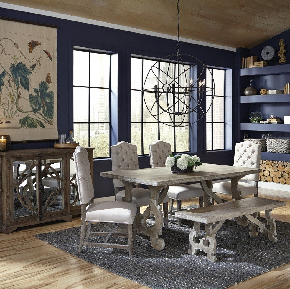 French Farmhouse Grey Dining Room Bench