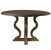 French Grey Oak Wood Round Pedestal Dining Table 50"
