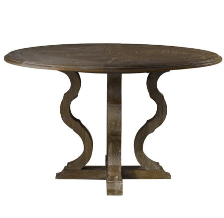 French Grey Oak Wood Round Pedestal Dining Table 50"