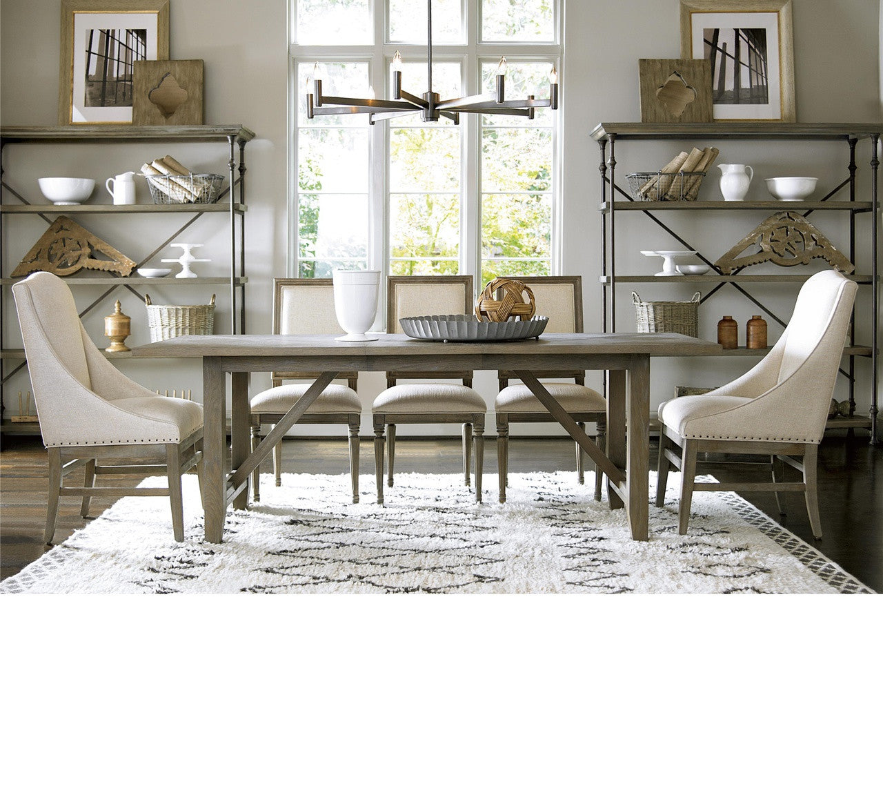 French Industrial Oak Wood + Metal Bakers Rack Shelving for Dining Room