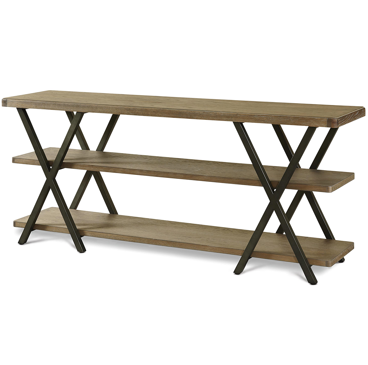 French Industrial Oak Wooden Metal Media Console Table
