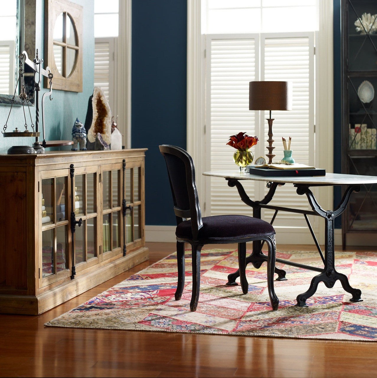 French Industrial White Marble Top Oval Writing Desk