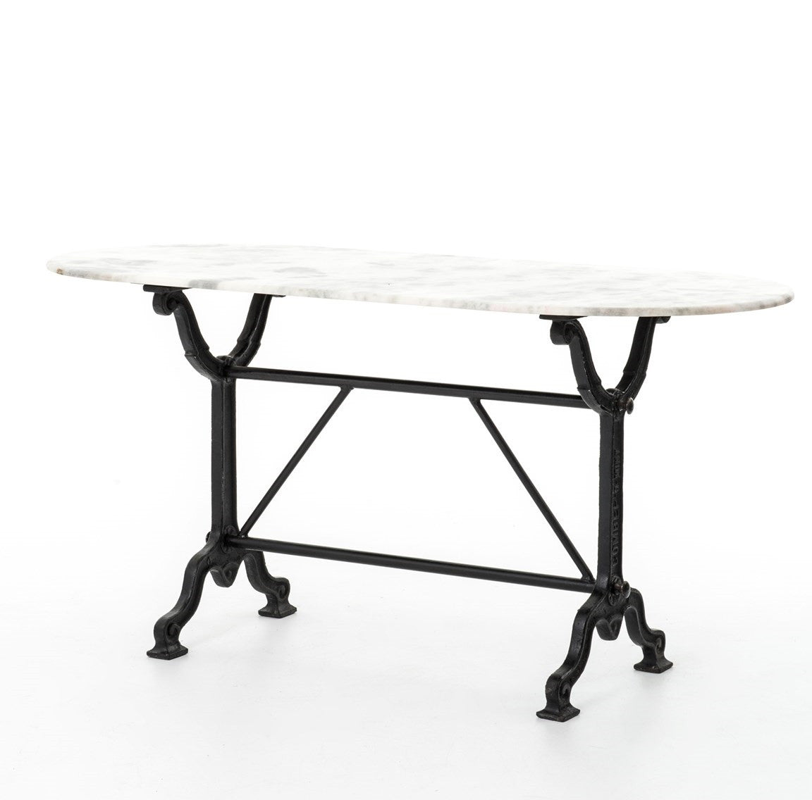 French Industrial White Marble Top Oval Writing Table