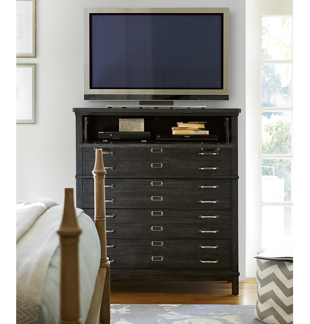 French Modern Dark Wood Bedroom TV Media Chest of Drawers