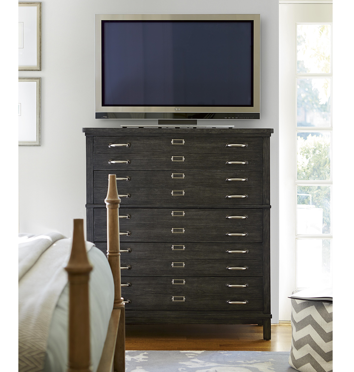 French Modern Dark Wood Bedroom Media Chest of Drawers