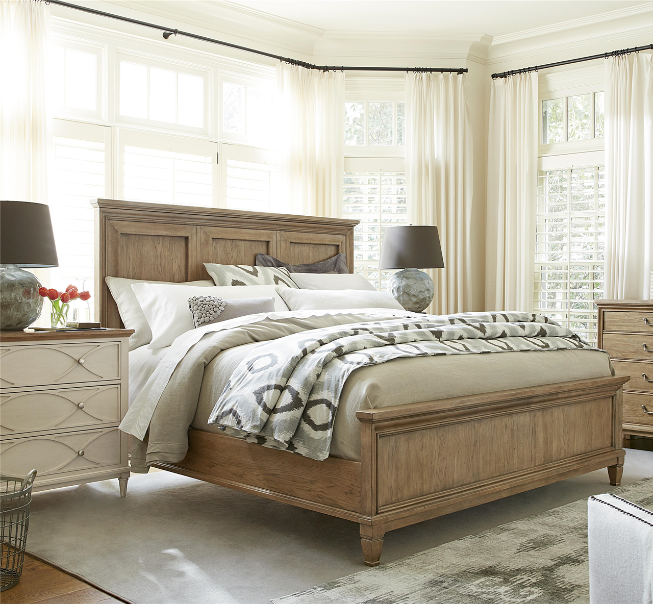 French Modern Hickory Wood Queen Panel Headboard Beds Frame