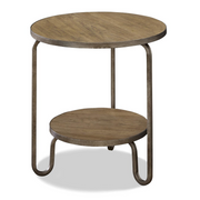 French Modern Industrial Wood + Metal Round End Table