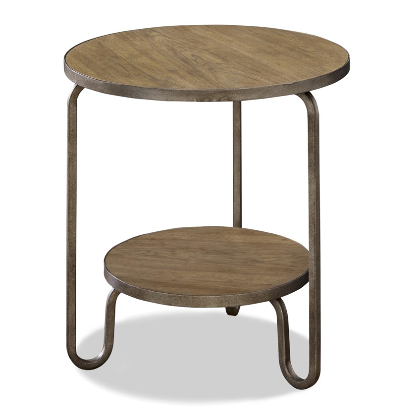 French Modern Industrial Wood + Metal Round End Table