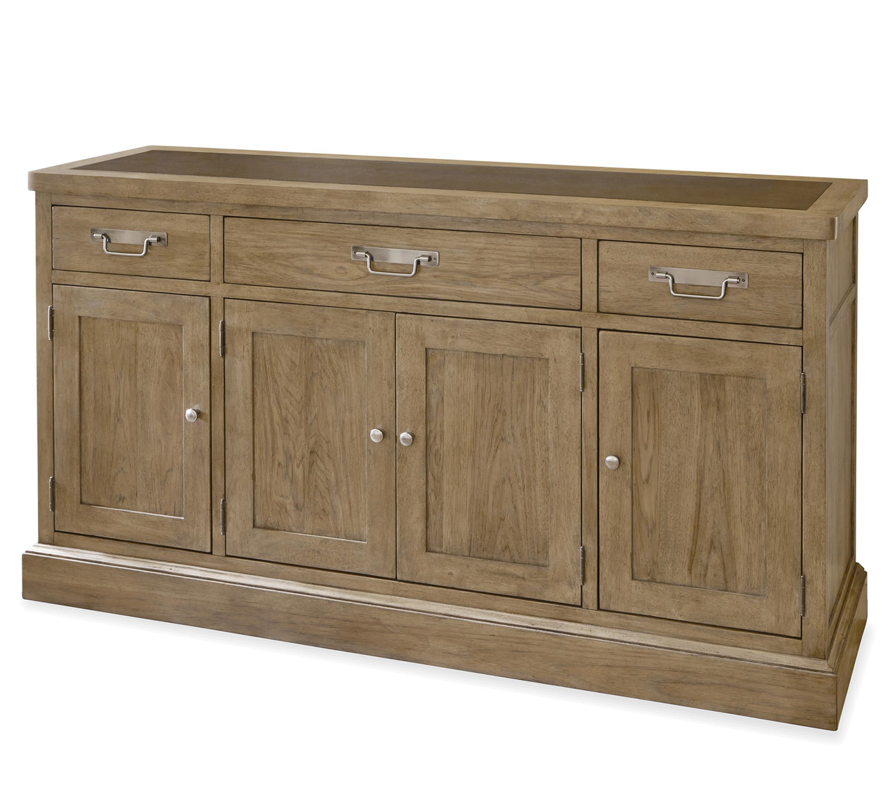 French Modern Light Wood 4 Door Buffet Sideboard with Metal Top