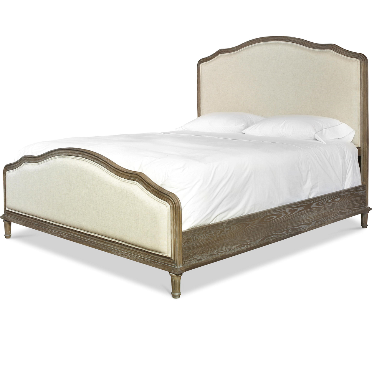 French Oak Camelback Upholstered Panel Bed Frame-Queen