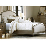 French Oak Camelback Queen Upholstered Panel Bed