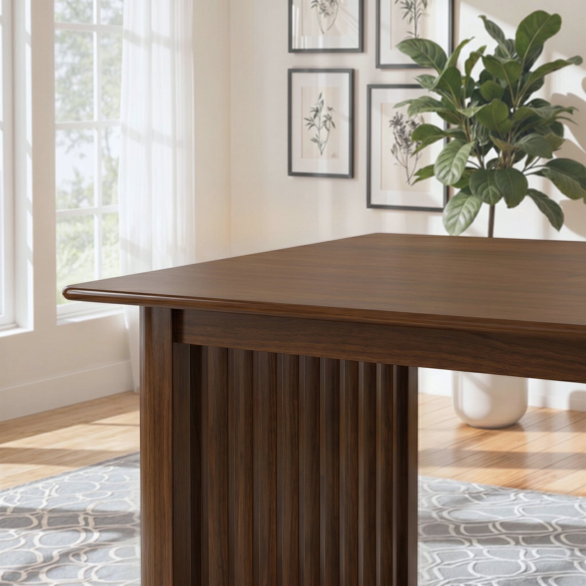 Frontignan Solid Wood Rectangular Dining Table with Ribbed Slab Legs
