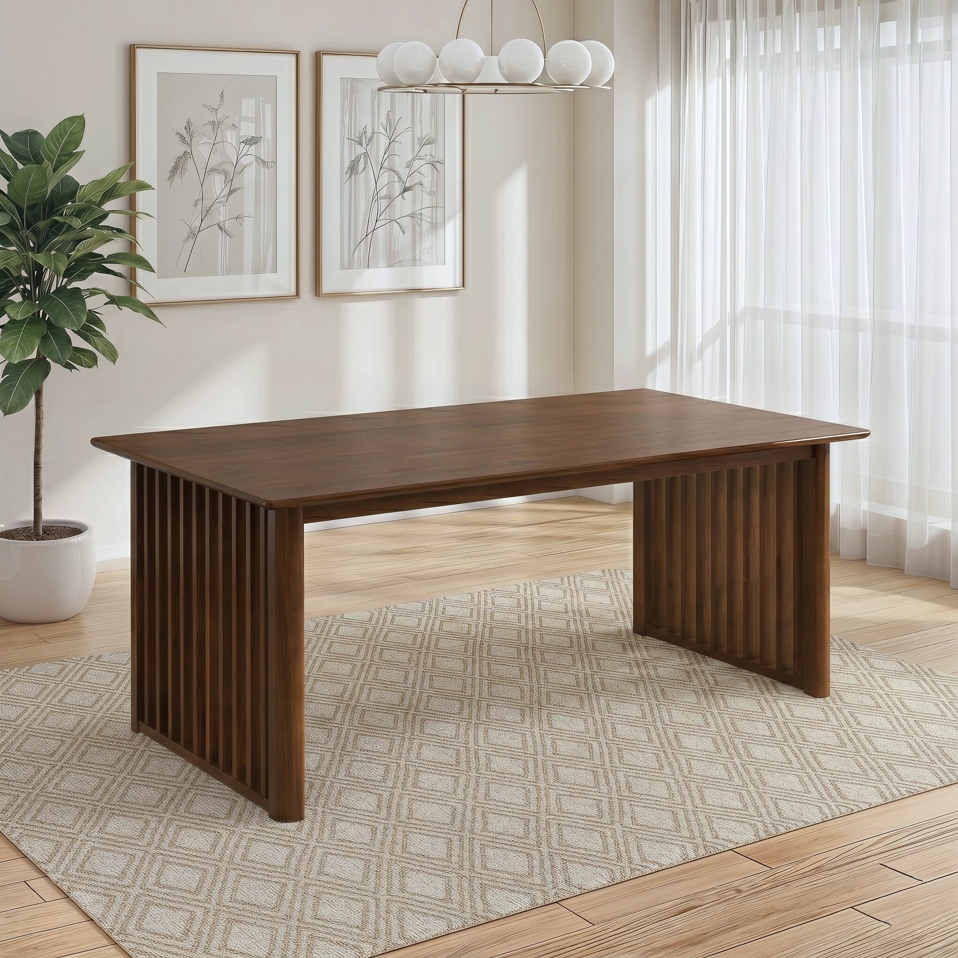 Frontignan Solid Wood Rectangular Dining Table with Ribbed Slab Legs