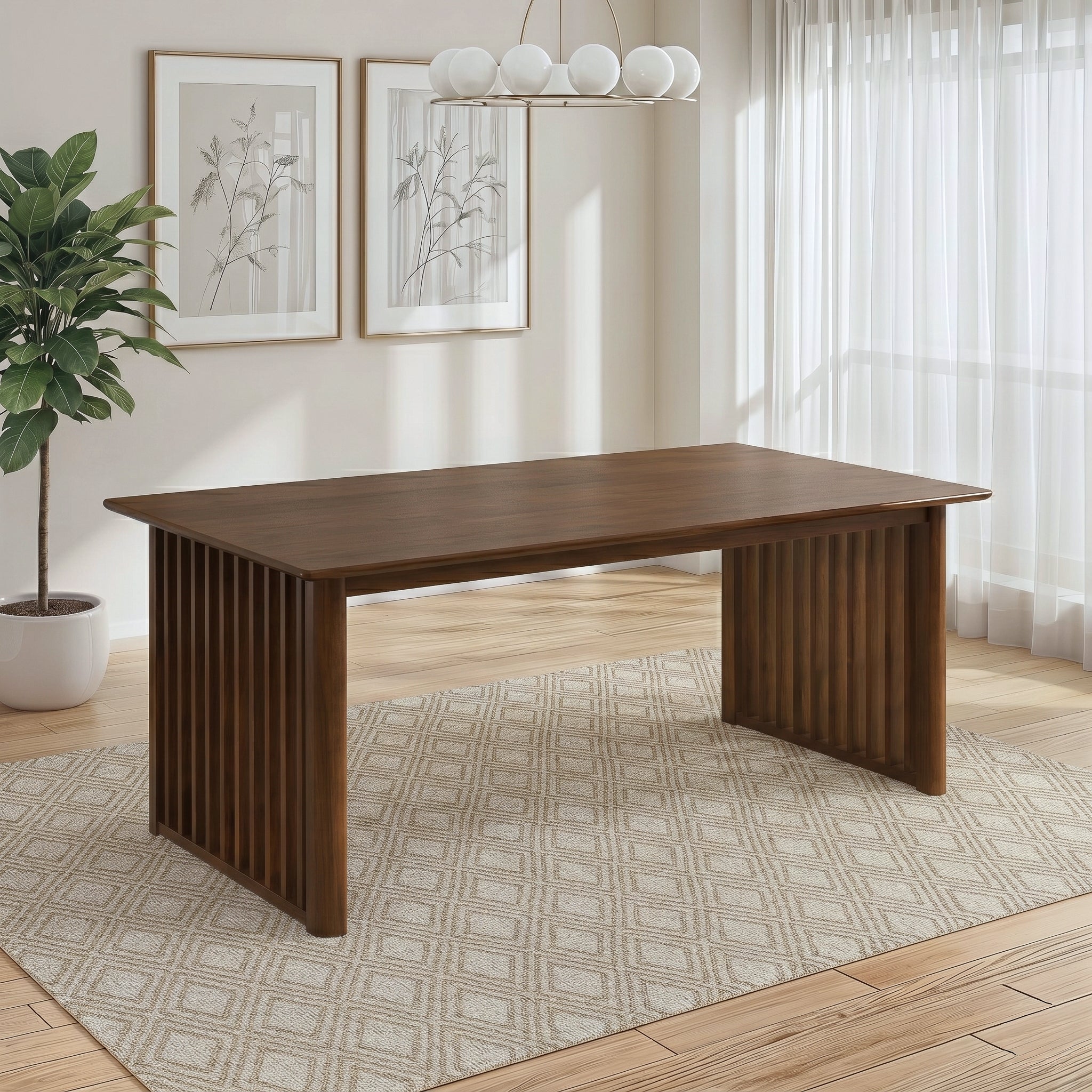 Frontignan Solid Wood Rectangular Dining Table with Ribbed Slab Legs