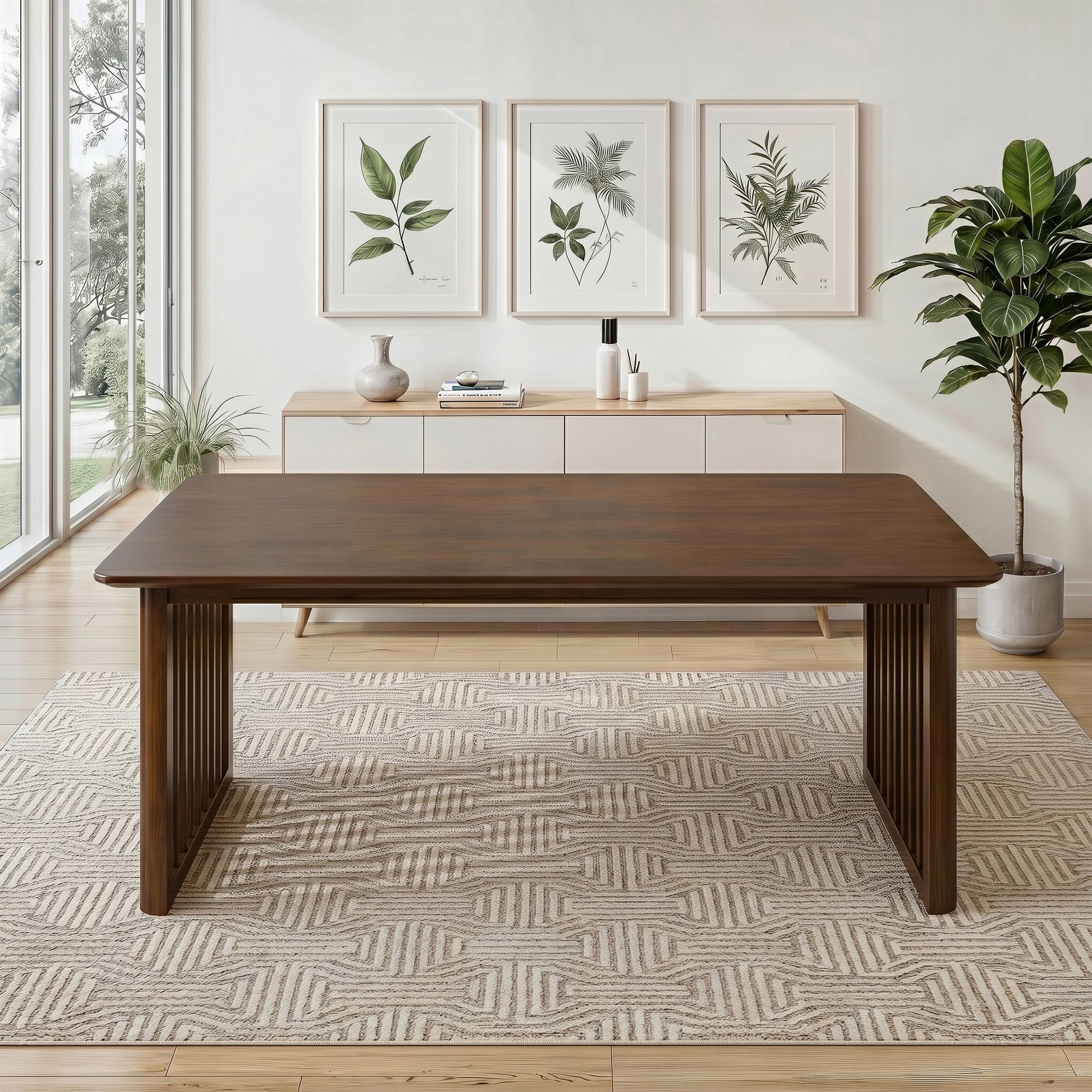 Frontignan Solid Wood Rectangular Dining Table with Ribbed Slab Legs