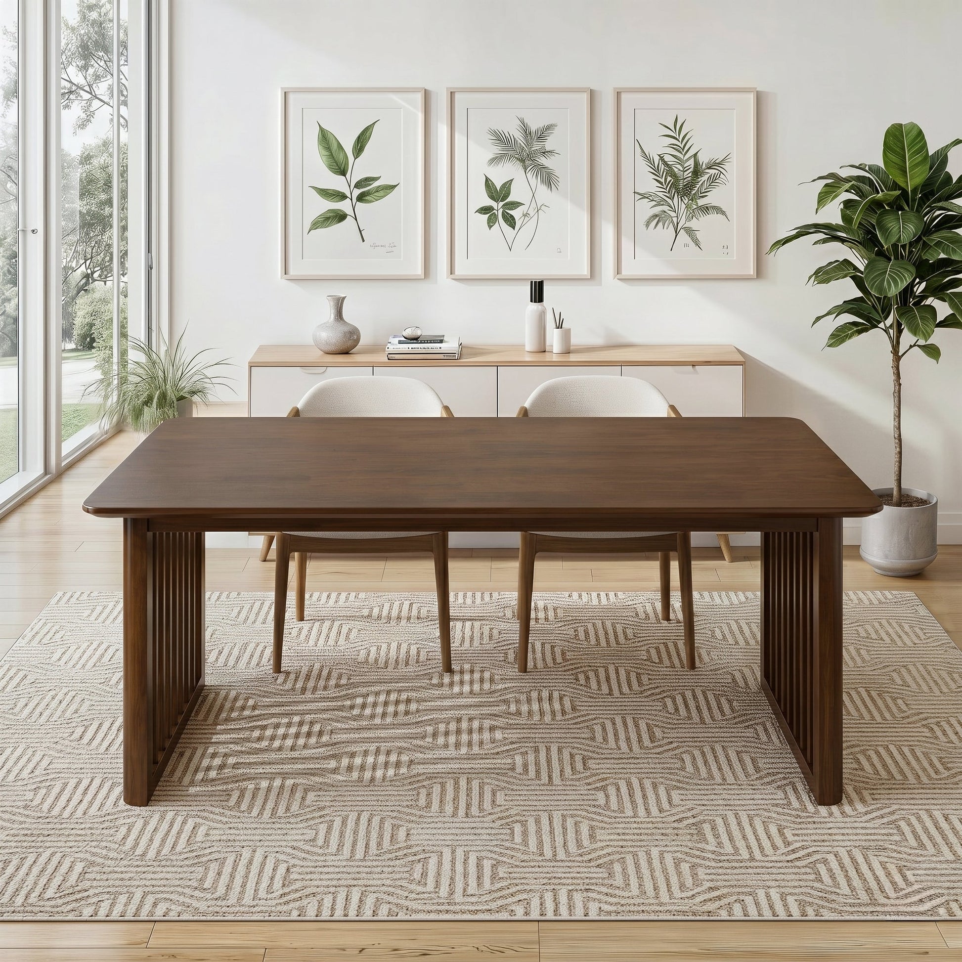 Frontignan Solid Wood Rectangular Dining Table with Ribbed Slab Legs