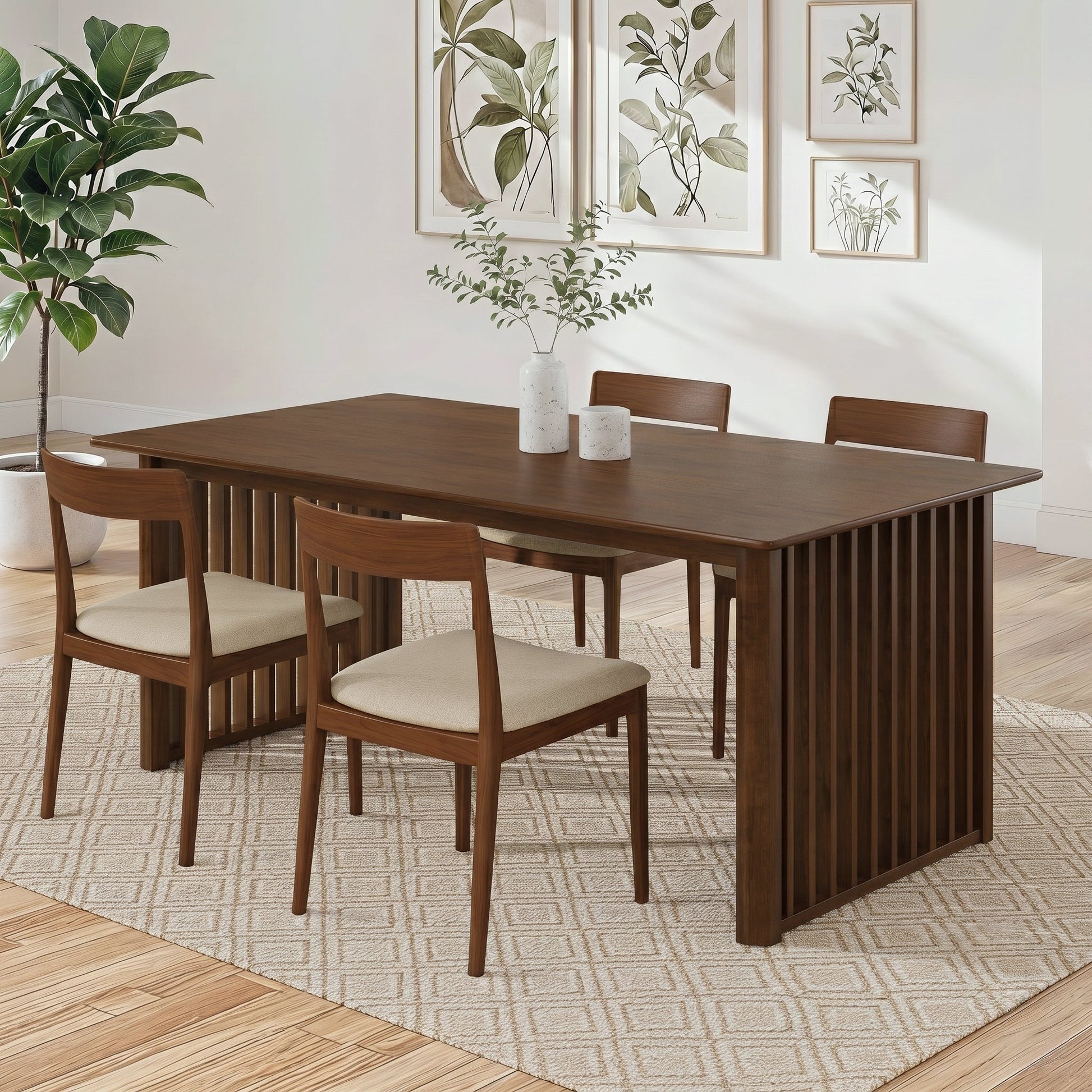Frontignan Solid Wood Rectangular Dining Table with Ribbed Slab Legs