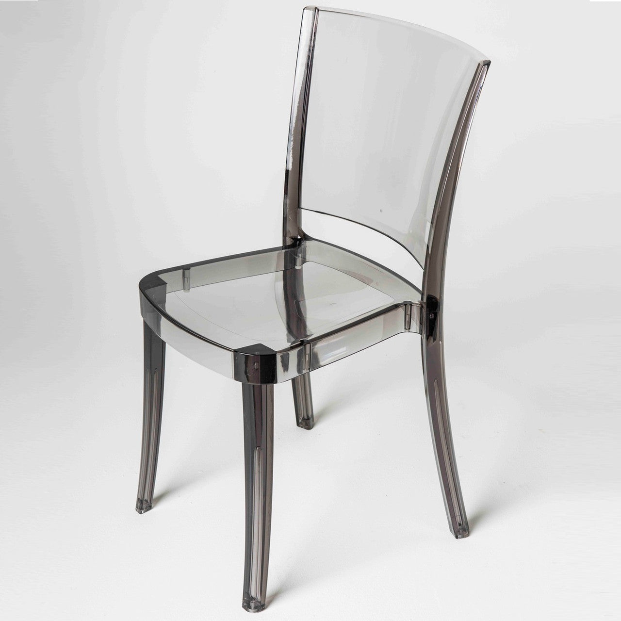 Cristalia Transparent Fume Stacking Dining Side Chair
