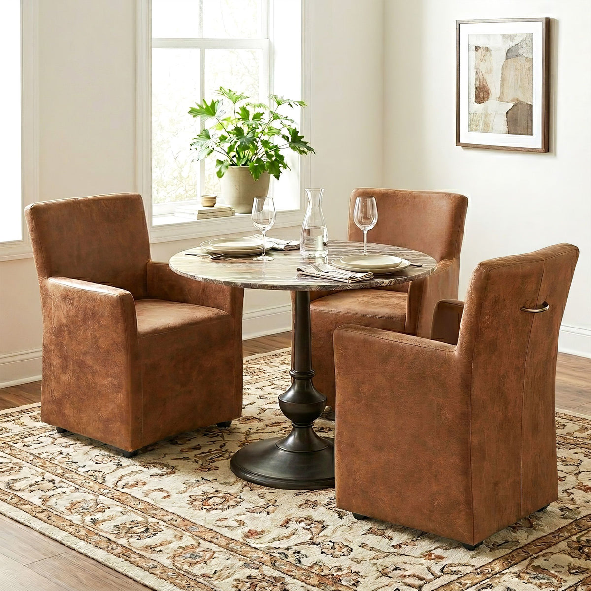 Peabody 25" Wheeled Armchair in Tan Leather - manufacturer view 3