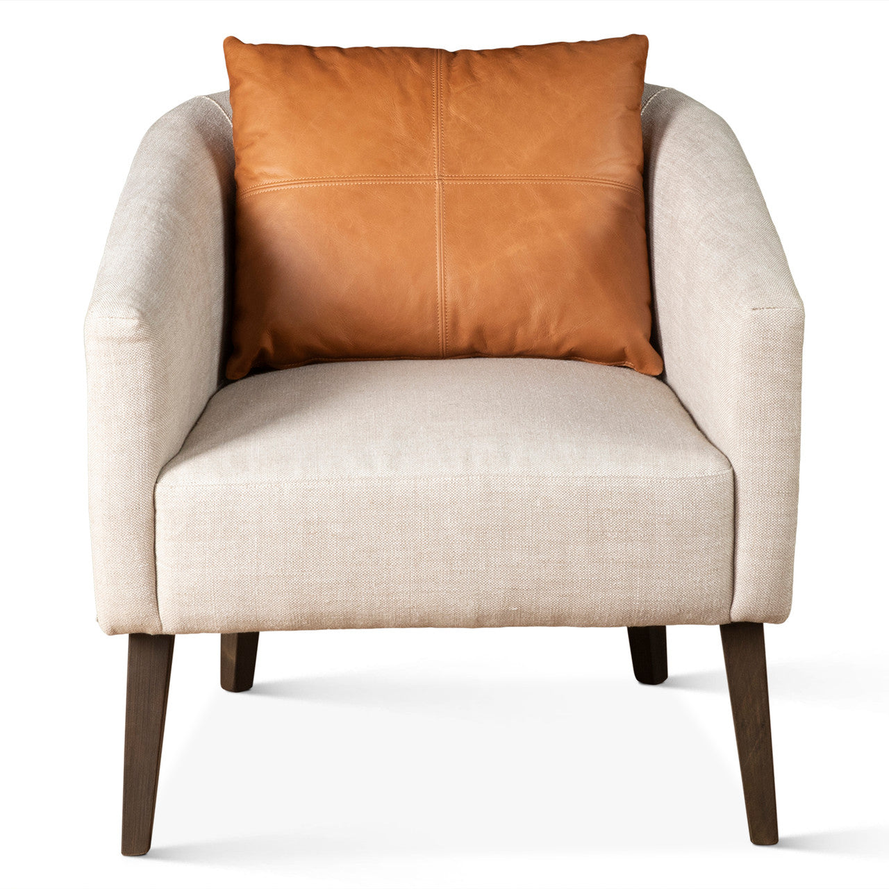 Jessie 22" Accent Chair in Beige Linen with Tan Leather Accent Pillow