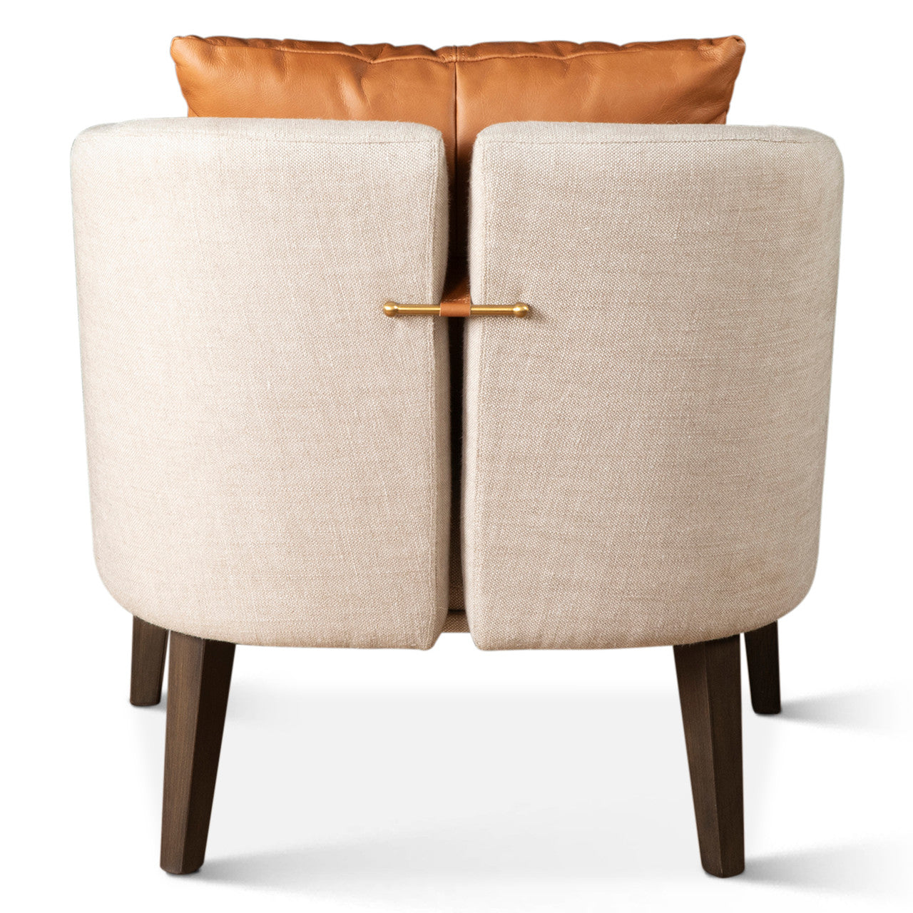 Jessie 22" Accent Chair in Beige Linen with Tan Leather Accent Pillow