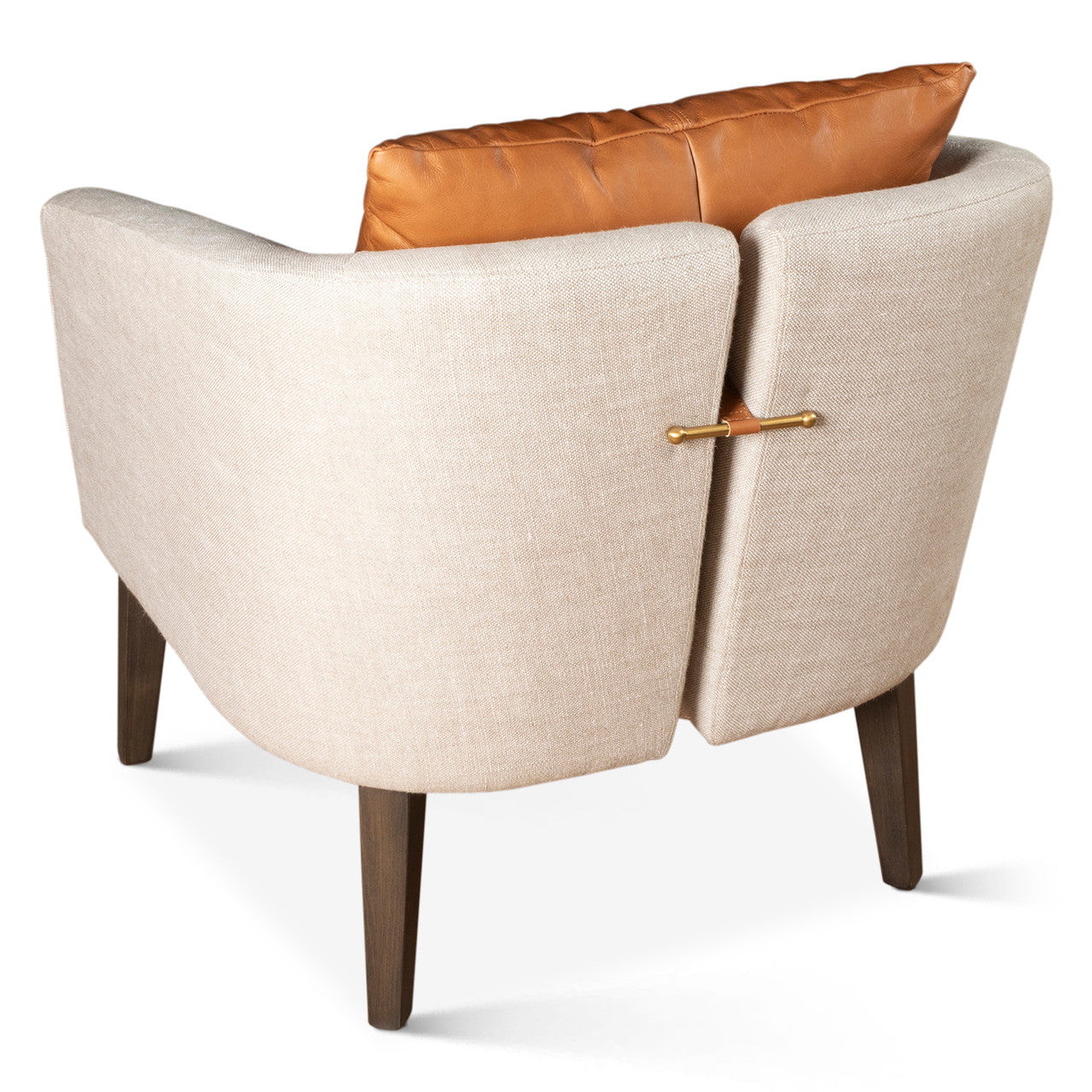 Jessie 22" Accent Chair in Beige Linen with Tan Leather Accent Pillow