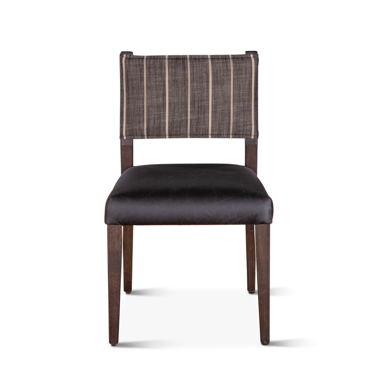 Maya 21" Dining Chair in Black Striped Linen and Black Leather